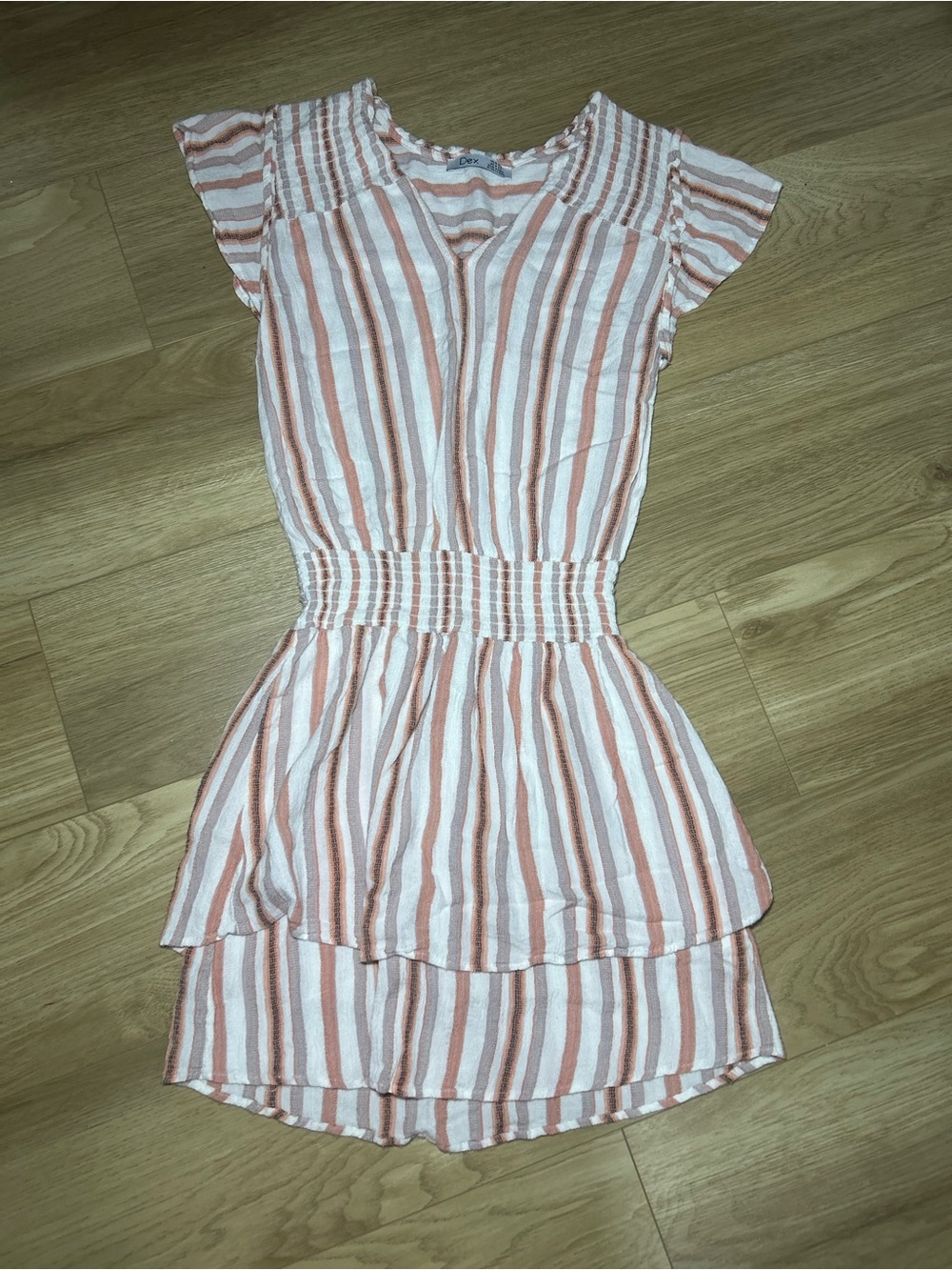Dex Striped V-Neck Mini Dress - Coral & White